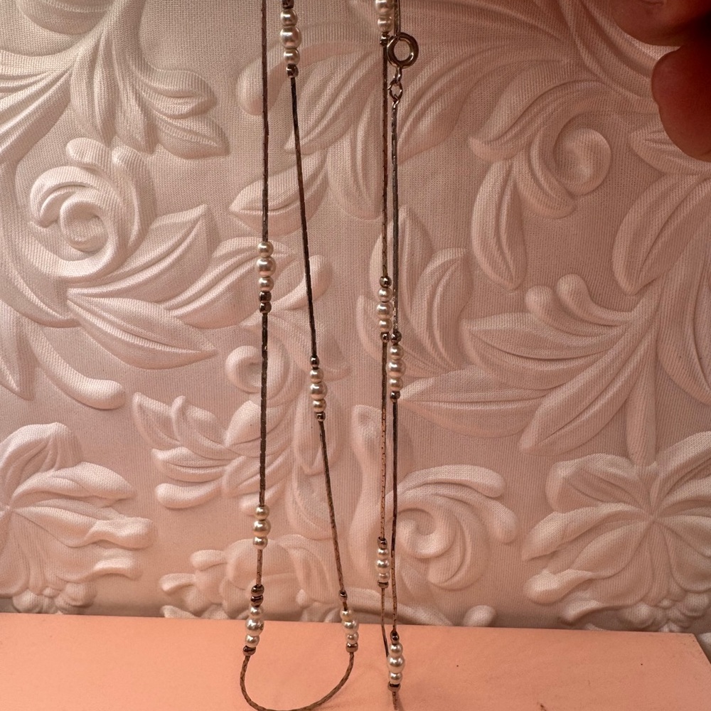 Vintage Korean silver freshwater pearl beaded 26” chain necklace - Picture 3 of 9